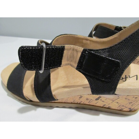 LifeStride Breeze Women’s Strappy Wedge Sandals Black 8W NWOB Cork Espadrille - Picture 8 of 10